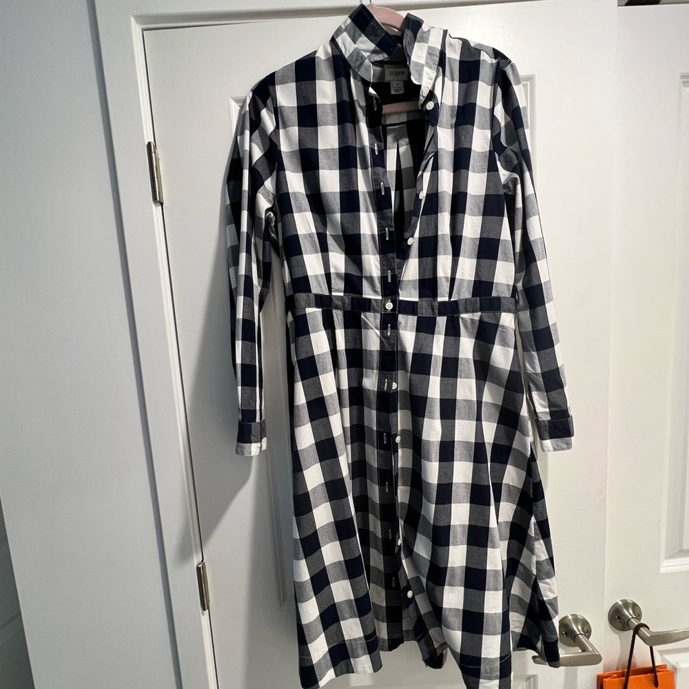JCrew Navy/White checkered shirt dress
